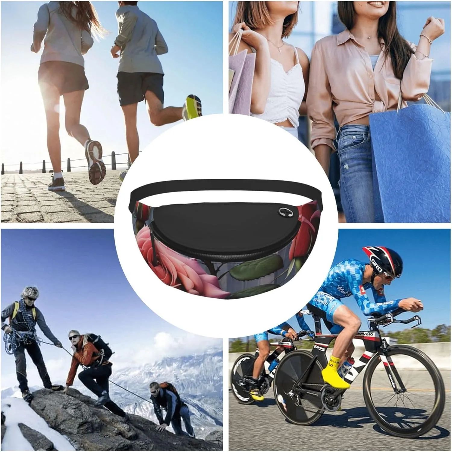 Casual gothic Rose Printed Fanny Pack,Crossbody Fanny packs for women Men Waist Bag for Running Travel