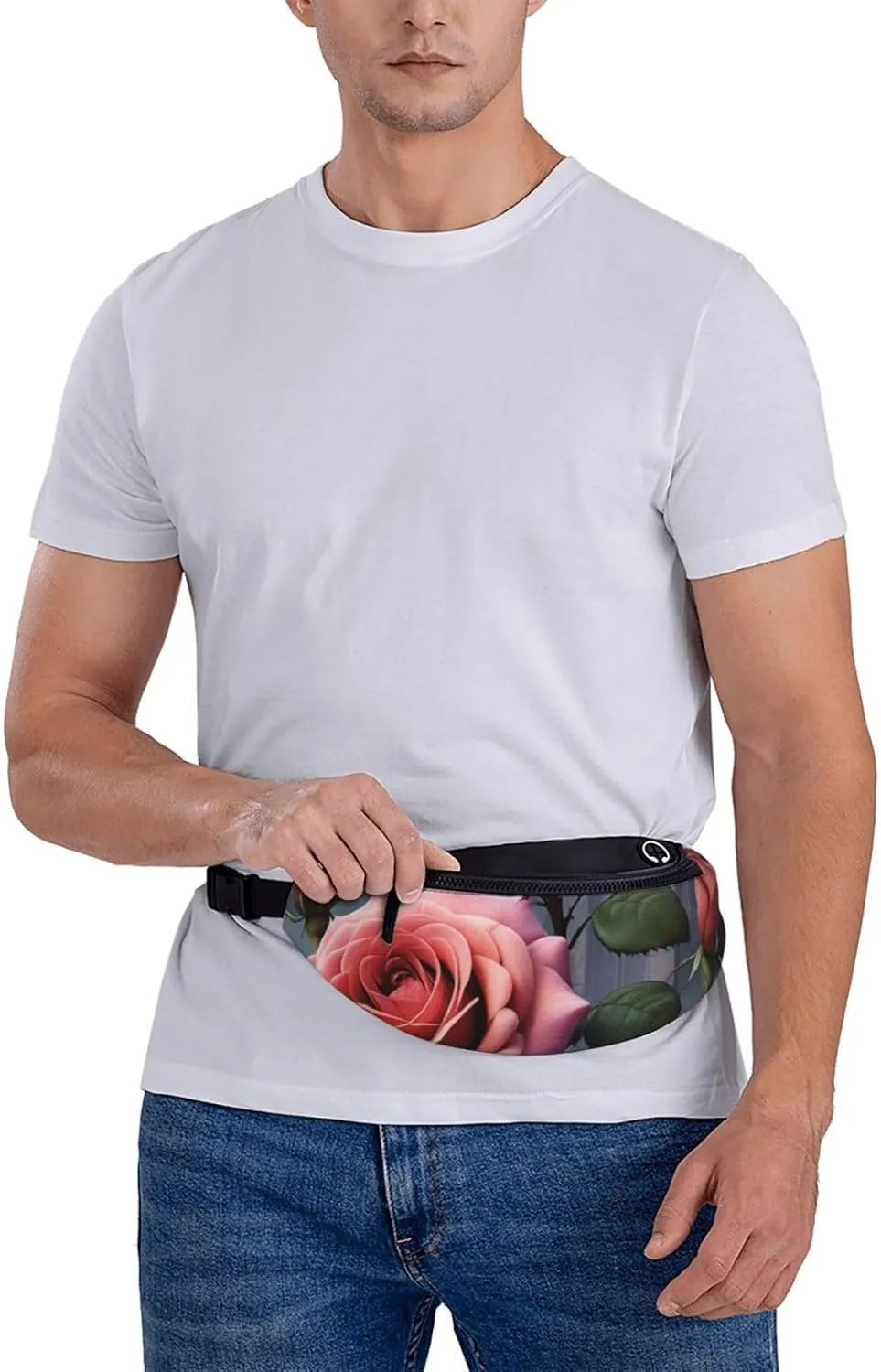 Casual gothic Rose Printed Fanny Pack,Crossbody Fanny packs for women Men Waist Bag for Running Travel