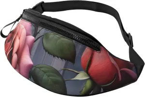 Casual gothic Rose Printed Fanny Pack,Crossbody Fanny packs for women Men Waist Bag for Running Travel