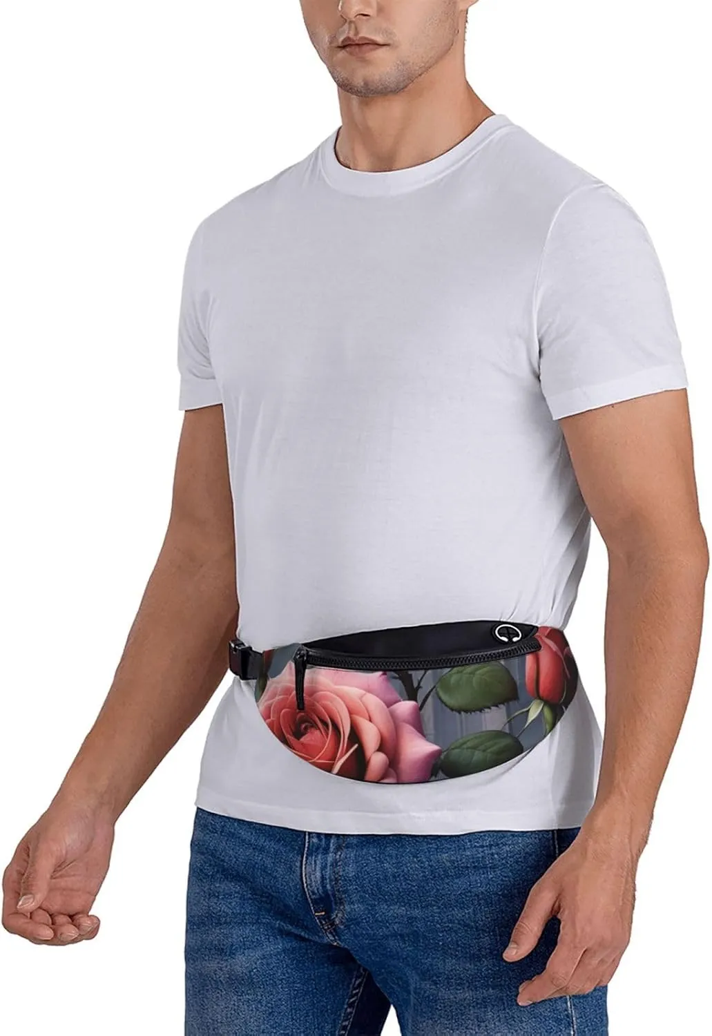 Casual gothic Rose Printed Fanny Pack,Crossbody Fanny packs for women Men Waist Bag for Running Travel