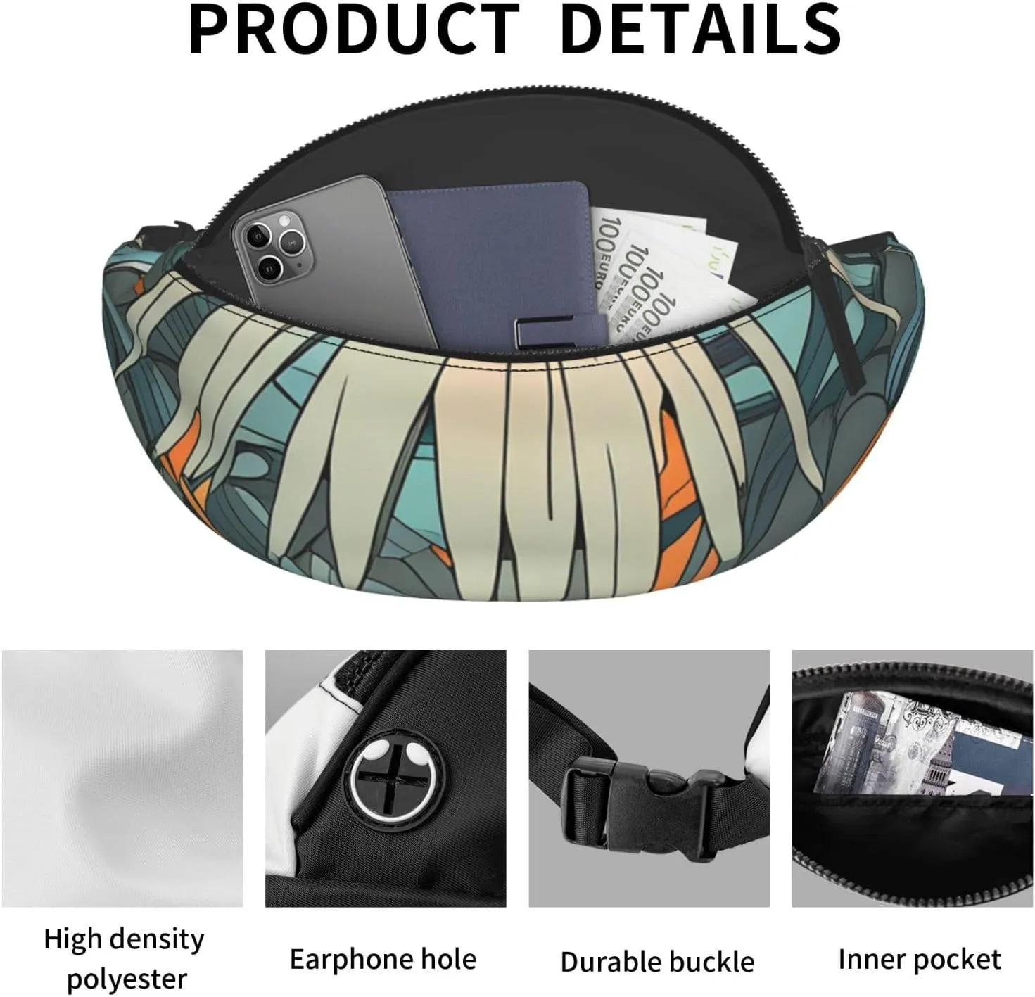 Casual Palm Tree Printed Fanny Pack,Crossbody Fanny packs for women Men Waist Bag for Running Travel