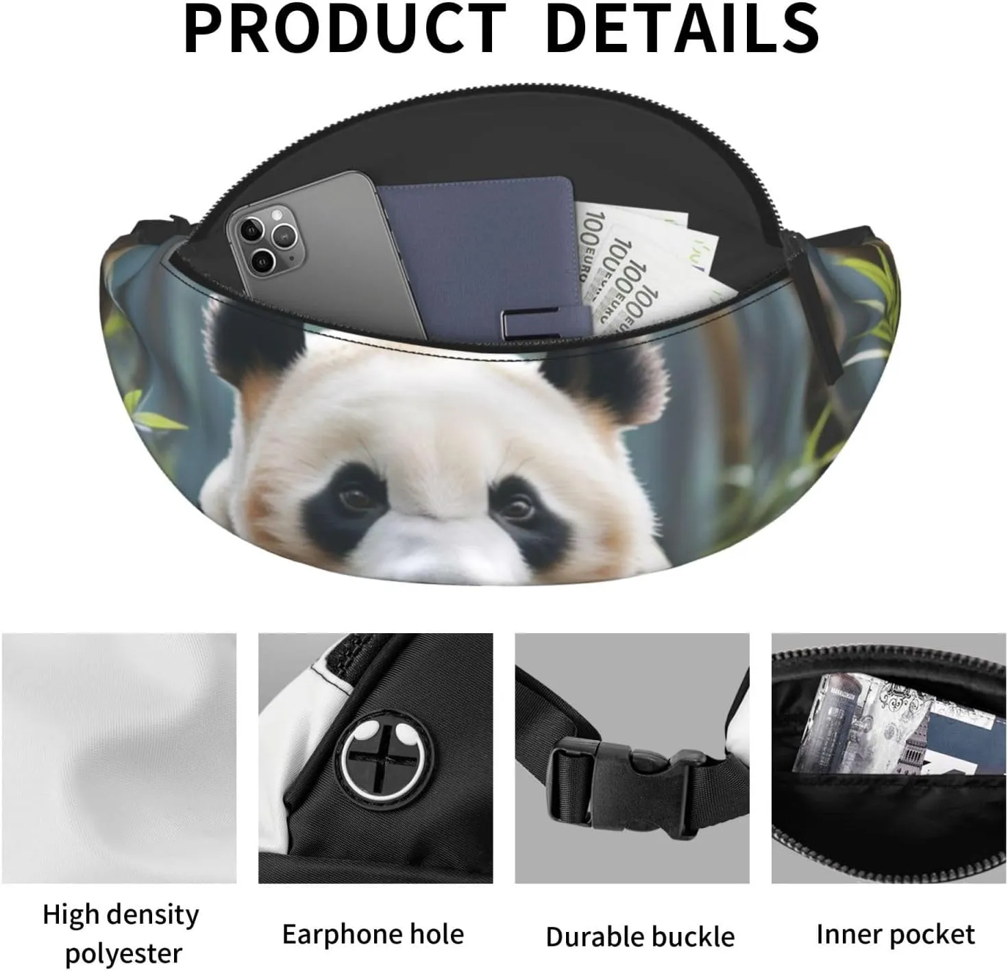 Casual Panda Animal Printed Fanny Pack,Crossbody Fanny packs for women Men Waist Bag for Running Travel
