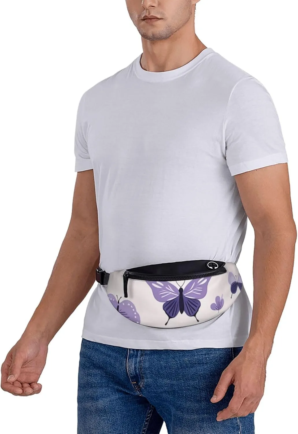 Casual purple cute butterfly print Printed Fanny Pack,Crossbody Fanny packs for women Men Waist Bag for Running Travel