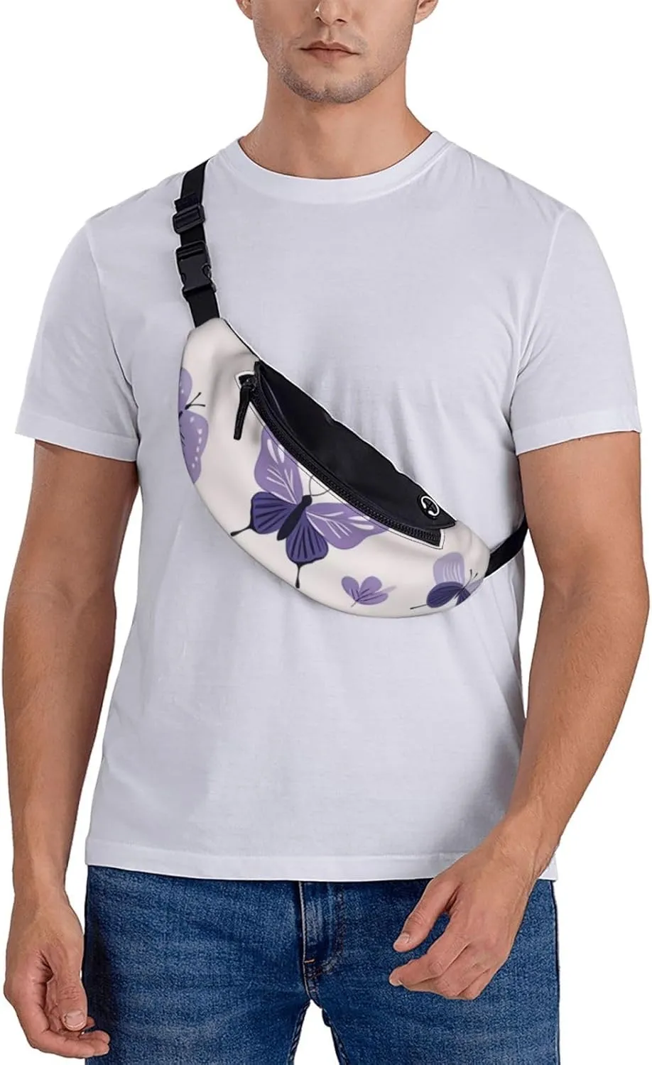 Casual purple cute butterfly print Printed Fanny Pack,Crossbody Fanny packs for women Men Waist Bag for Running Travel