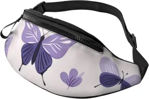 Casual purple cute butterfly print Printed Fanny Pack,Crossbody Fanny packs for women Men Waist Bag for Running Travel
