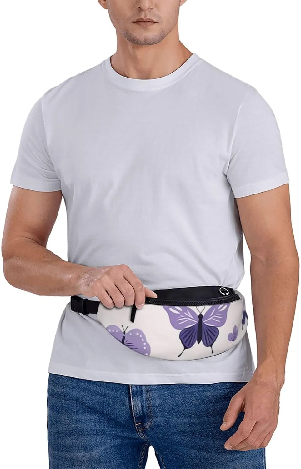 Casual purple cute butterfly print Printed Fanny Pack,Crossbody Fanny packs for women Men Waist Bag for Running Travel
