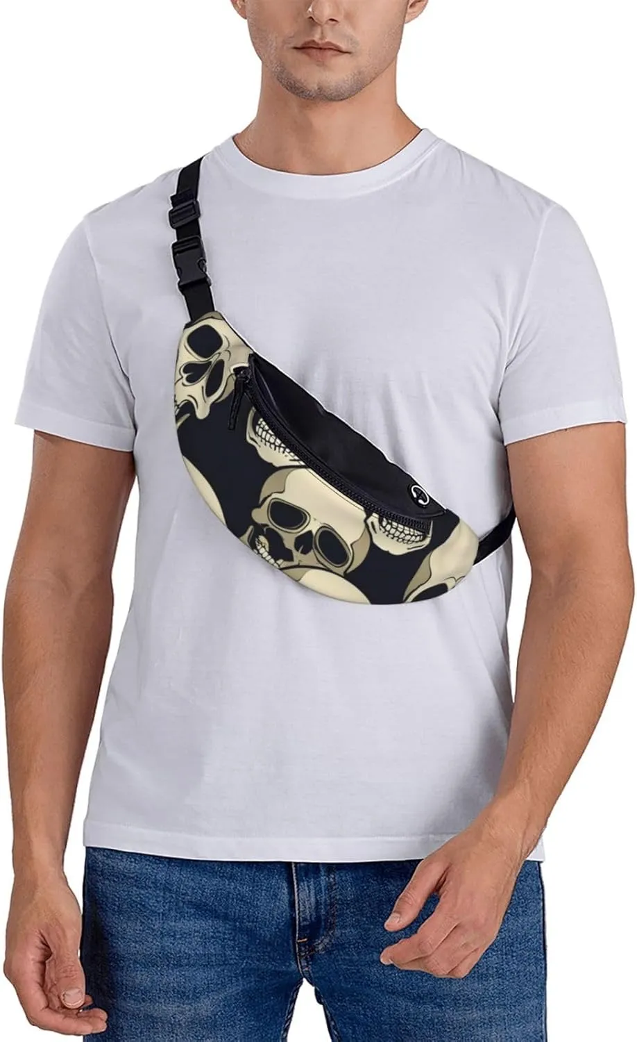 Casual Skull Skeleton Printed Fanny Pack,Crossbody Fanny packs for women Men Waist Bag for Running Travel