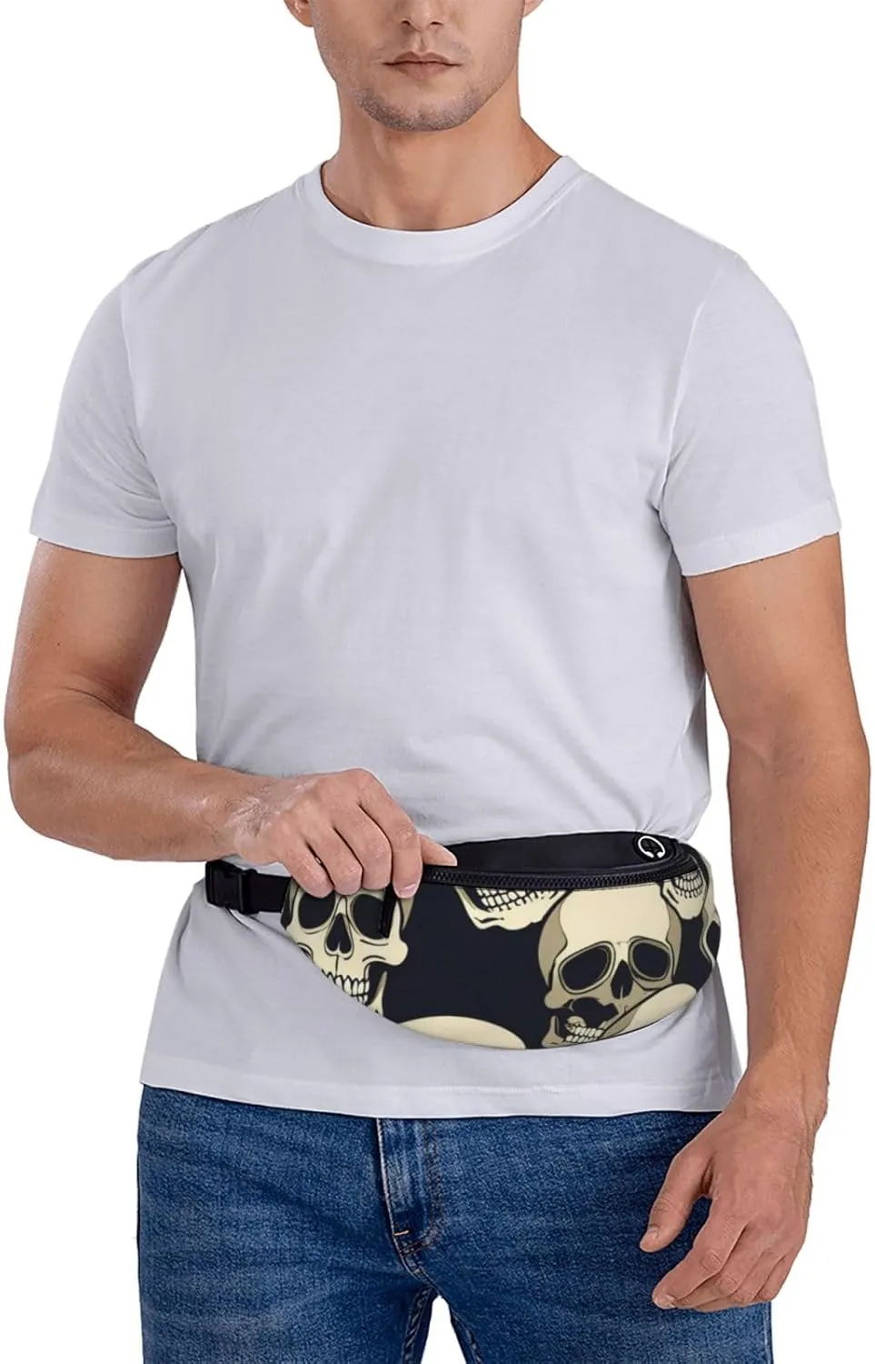 Casual Skull Skeleton Printed Fanny Pack,Crossbody Fanny packs for women Men Waist Bag for Running Travel