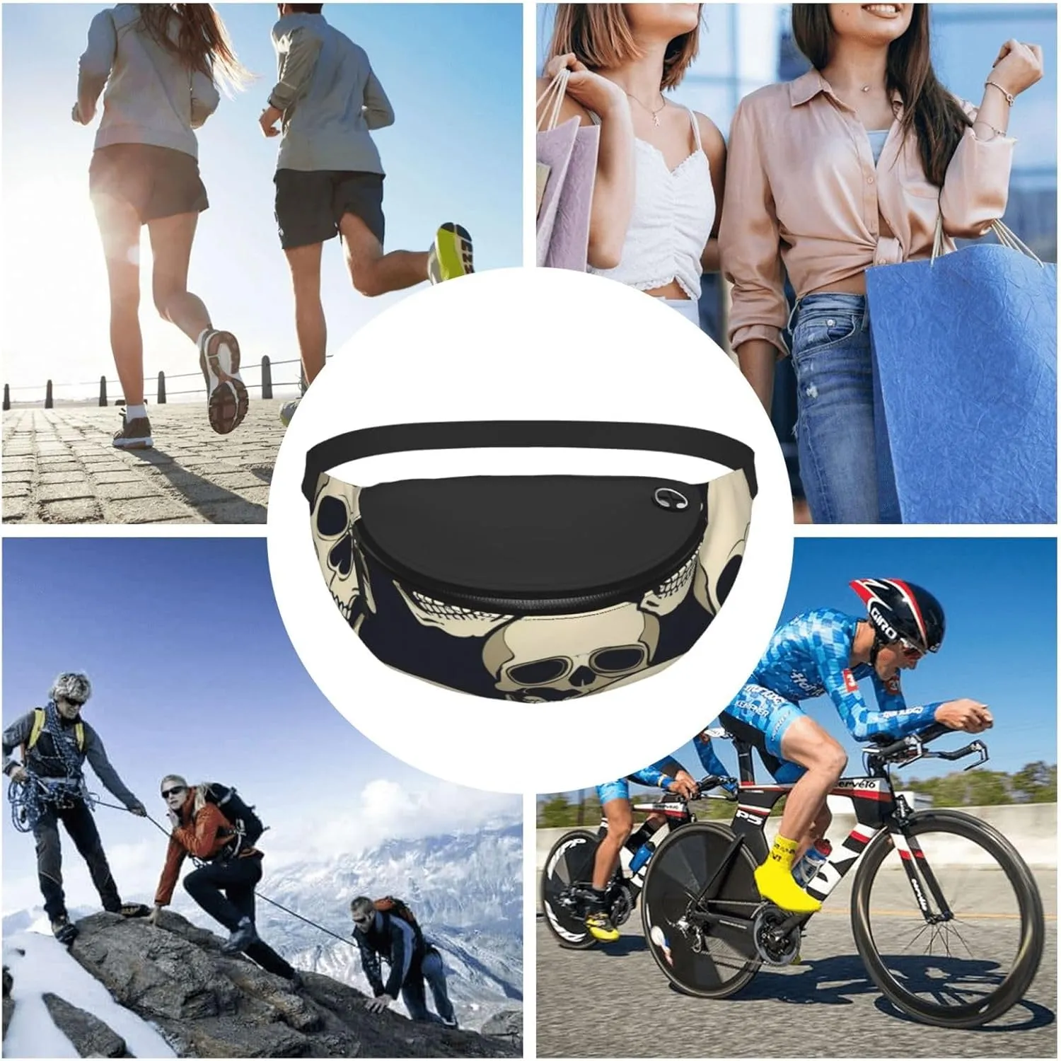 Casual Skull Skeleton Printed Fanny Pack,Crossbody Fanny packs for women Men Waist Bag for Running Travel