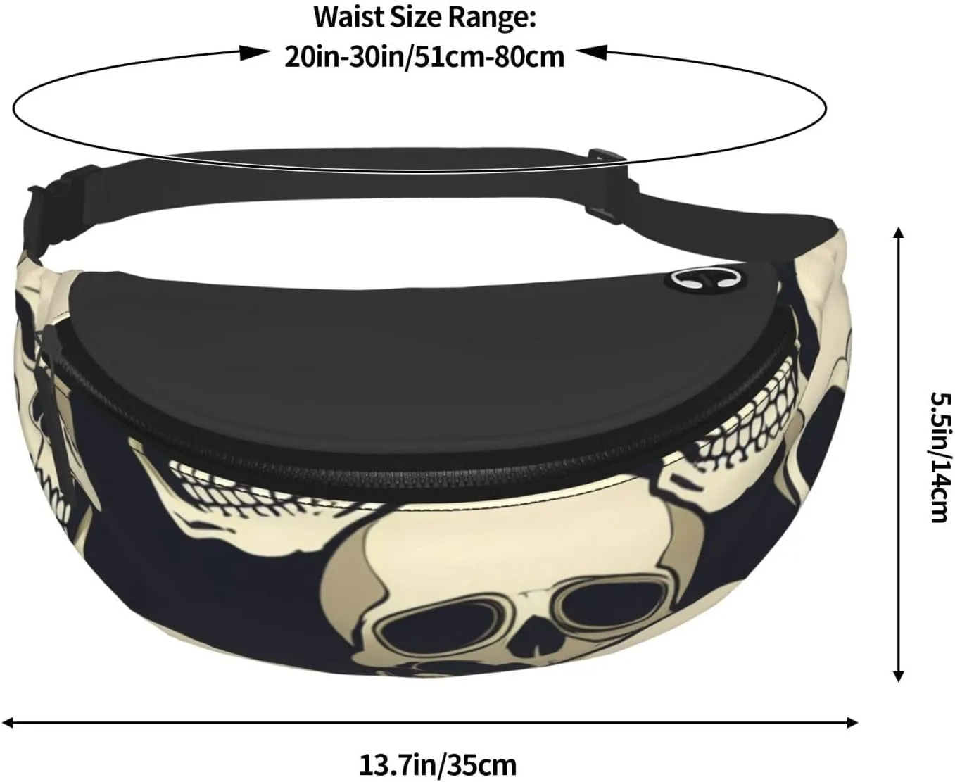 Casual Skull Skeleton Printed Fanny Pack,Crossbody Fanny packs for women Men Waist Bag for Running Travel