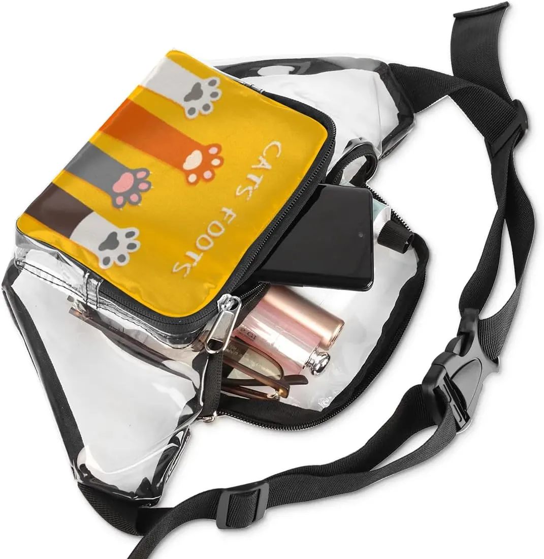 Cats Foots Clear Fanny Pack Stadium Approved Clear Crossbody Belt Bag for Women Men Transparent Waist Bag with Adjustable Strap for Concerts Sports Events Travel