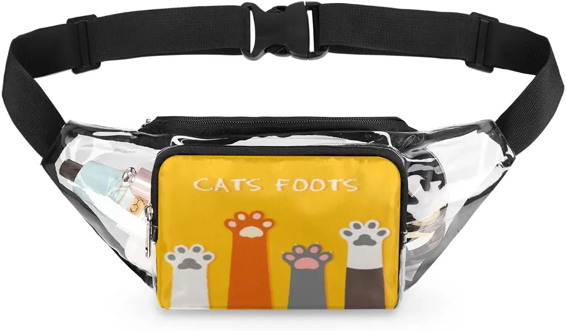 Cats Foots Clear Fanny Pack Stadium Approved Clear Crossbody Belt Bag for Women Men Transparent Waist Bag with Adjustable Strap for Concerts Sports Events Travel