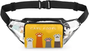 Cats Foots Clear Fanny Pack Stadium Approved Clear Crossbody Belt Bag for Women Men Transparent Waist Bag with Adjustable Strap for Concerts Sports Events Travel