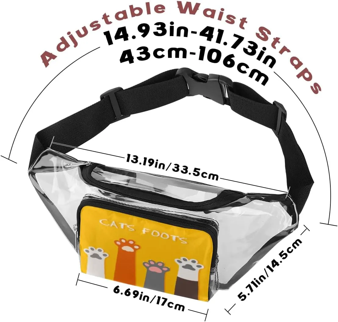 Cats Foots Clear Fanny Pack Stadium Approved Clear Crossbody Belt Bag for Women Men Transparent Waist Bag with Adjustable Strap for Concerts Sports Events Travel