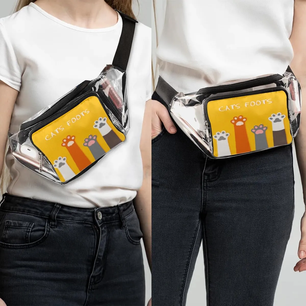 Cats Foots Clear Fanny Pack Stadium Approved Clear Crossbody Belt Bag for Women Men Transparent Waist Bag with Adjustable Strap for Concerts Sports Events Travel