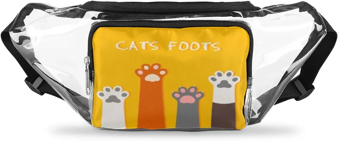 Cats Foots Clear Fanny Pack Stadium Approved Clear Crossbody Belt Bag for Women Men Transparent Waist Bag with Adjustable Strap for Concerts Sports Events Travel