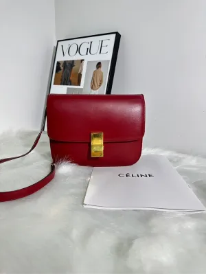 Celine Box Bag in Red Leather - Preloved Crossbody