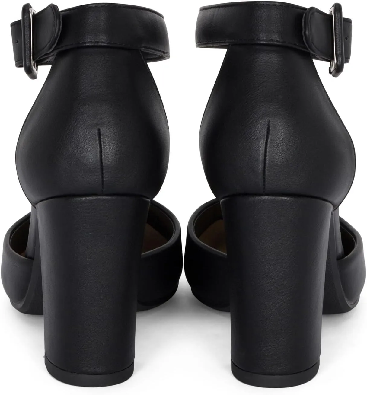 Chariot & Co Posh Women's Ankle Strap Block Heel Dress Shoes – Closed Toe Vegan Leather in Black PU and NBPU