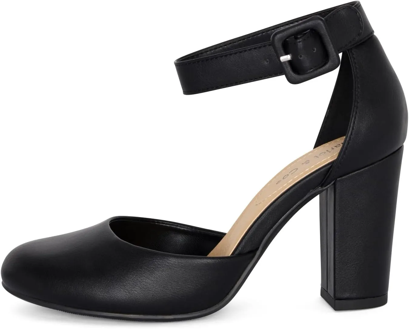 Chariot & Co Posh Women's Ankle Strap Block Heel Dress Shoes – Closed Toe Vegan Leather in Black PU and NBPU