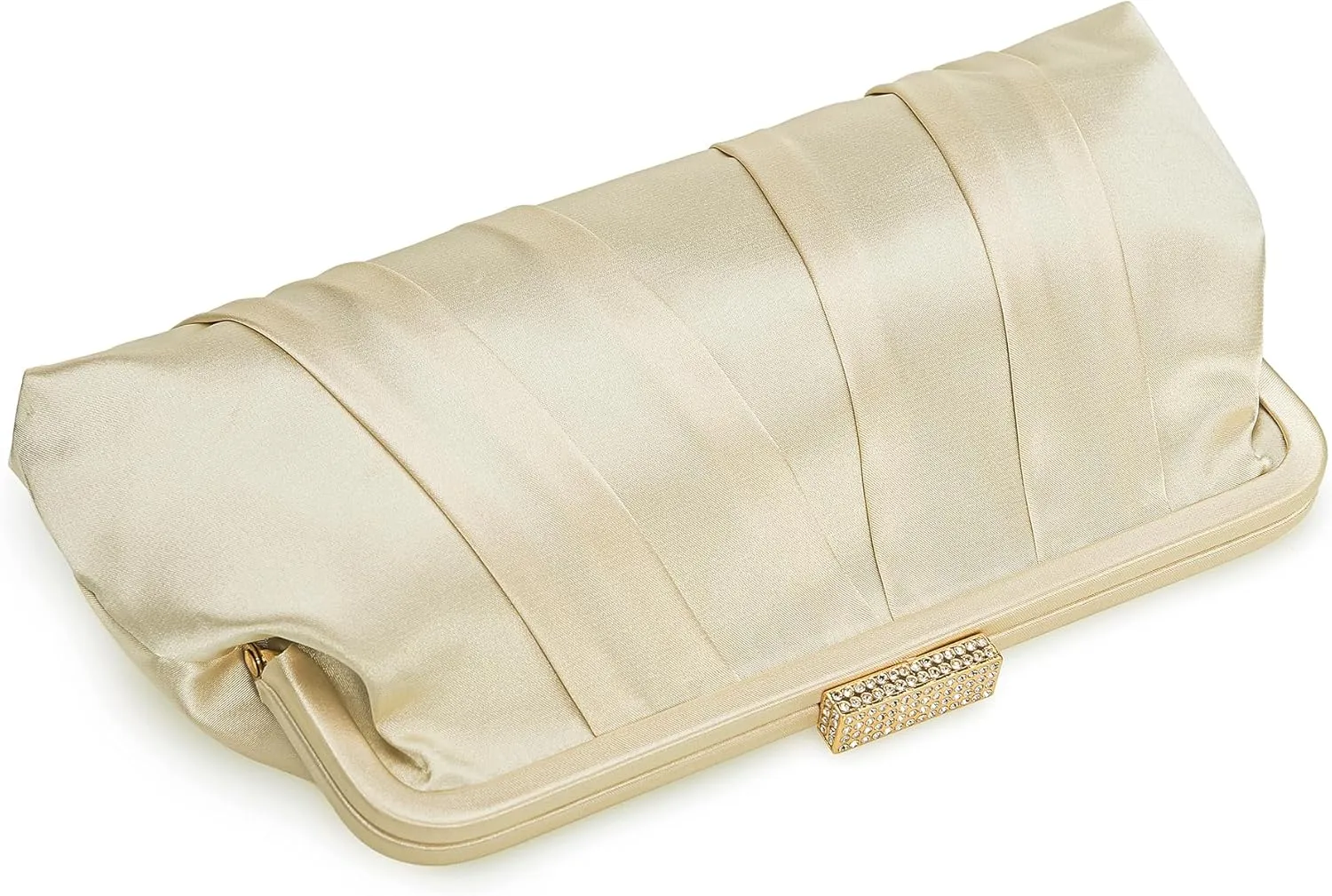 CHARMING TAILOR Classic Pleated Satin Clutch Bag Diamante Embellished Formal Handbag for Wedding/Prom/Black-Tie Events