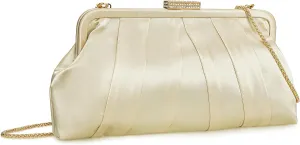 CHARMING TAILOR Classic Pleated Satin Clutch Bag Diamante Embellished Formal Handbag for Wedding/Prom/Black-Tie Events