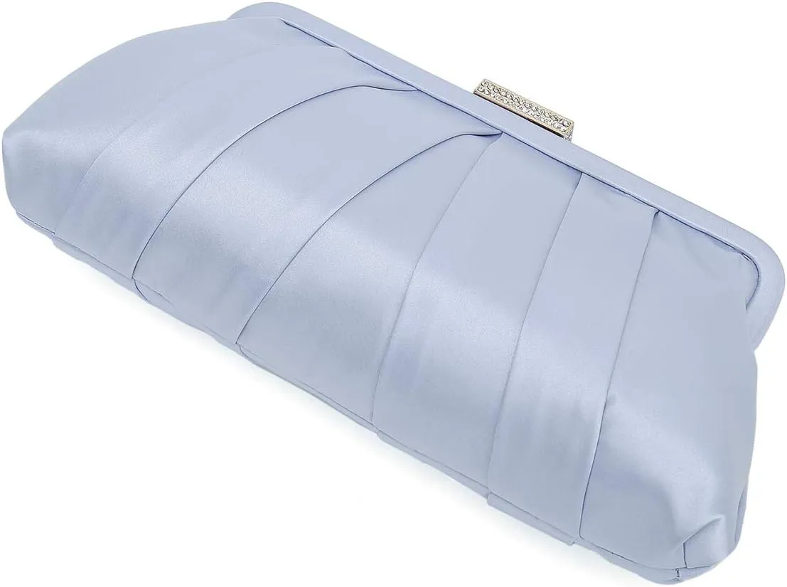 CHARMING TAILOR Classic Pleated Satin Clutch Bag Diamante Embellished Formal Handbag for Wedding/Prom/Black-Tie Events