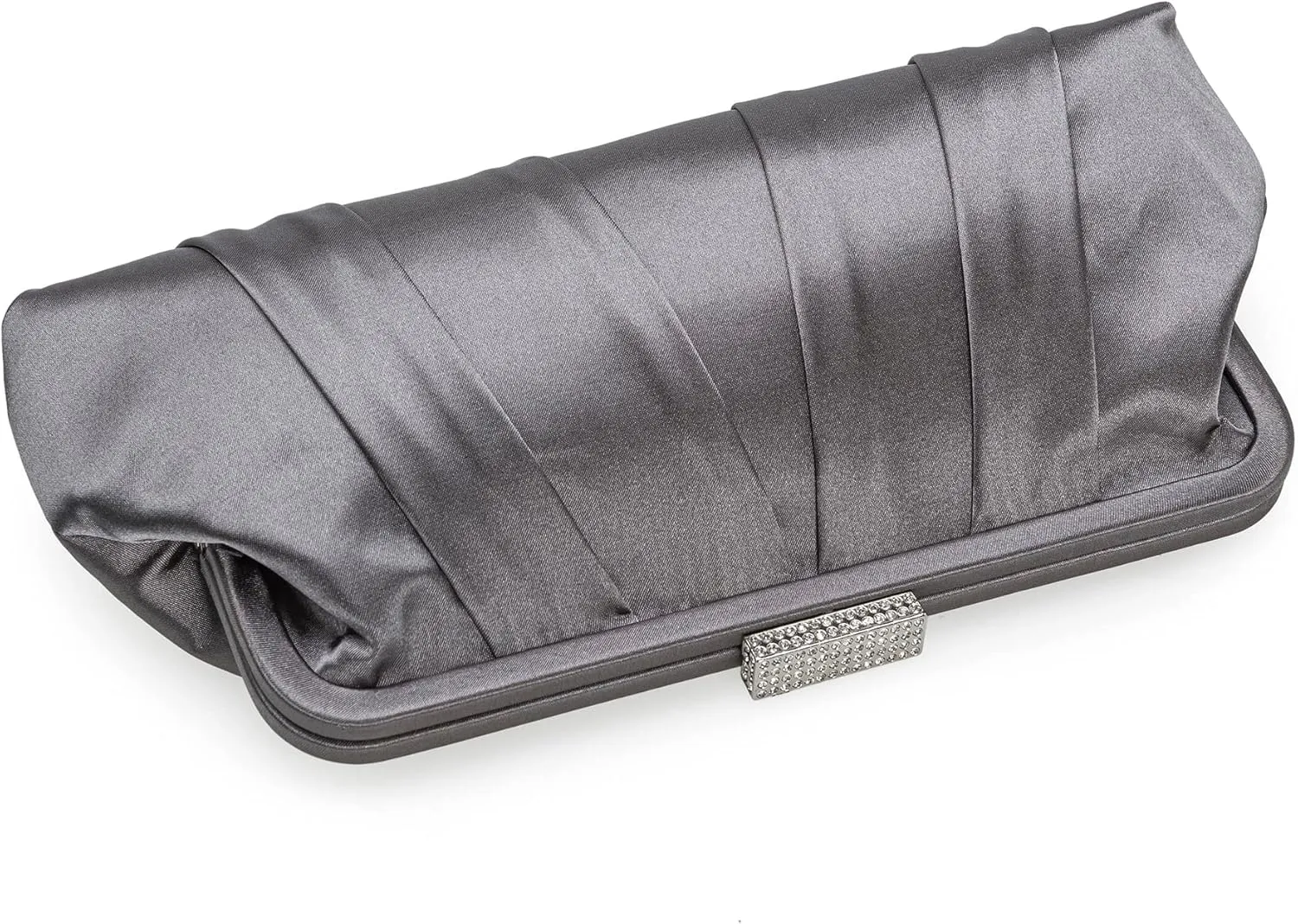 CHARMING TAILOR Classic Pleated Satin Clutch Bag Diamante Embellished Formal Handbag for Wedding/Prom/Black-Tie Events