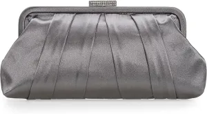 CHARMING TAILOR Classic Pleated Satin Clutch Bag Diamante Embellished Formal Handbag for Wedding/Prom/Black-Tie Events