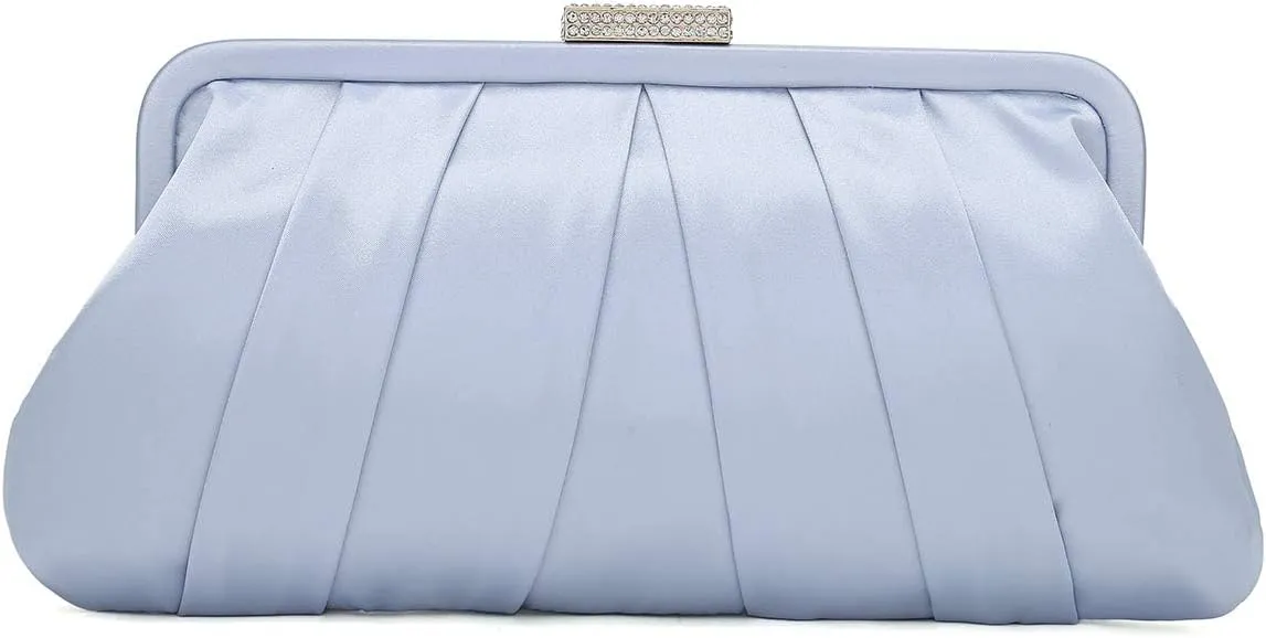 CHARMING TAILOR Classic Pleated Satin Clutch Bag Diamante Embellished Formal Handbag for Wedding/Prom/Black-Tie Events