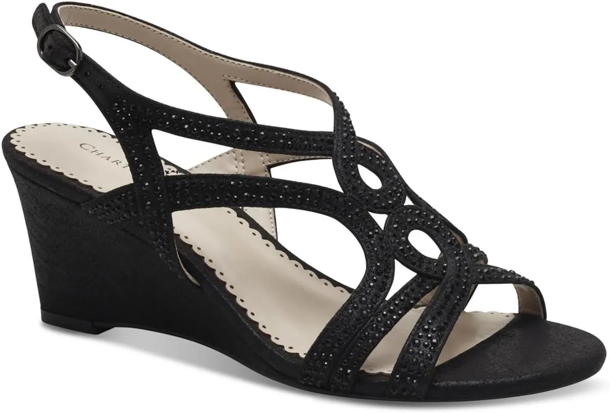 Charter Club Womens Kelsah Metallic Embellished Wedges Black 8.5 Medium (B,M)