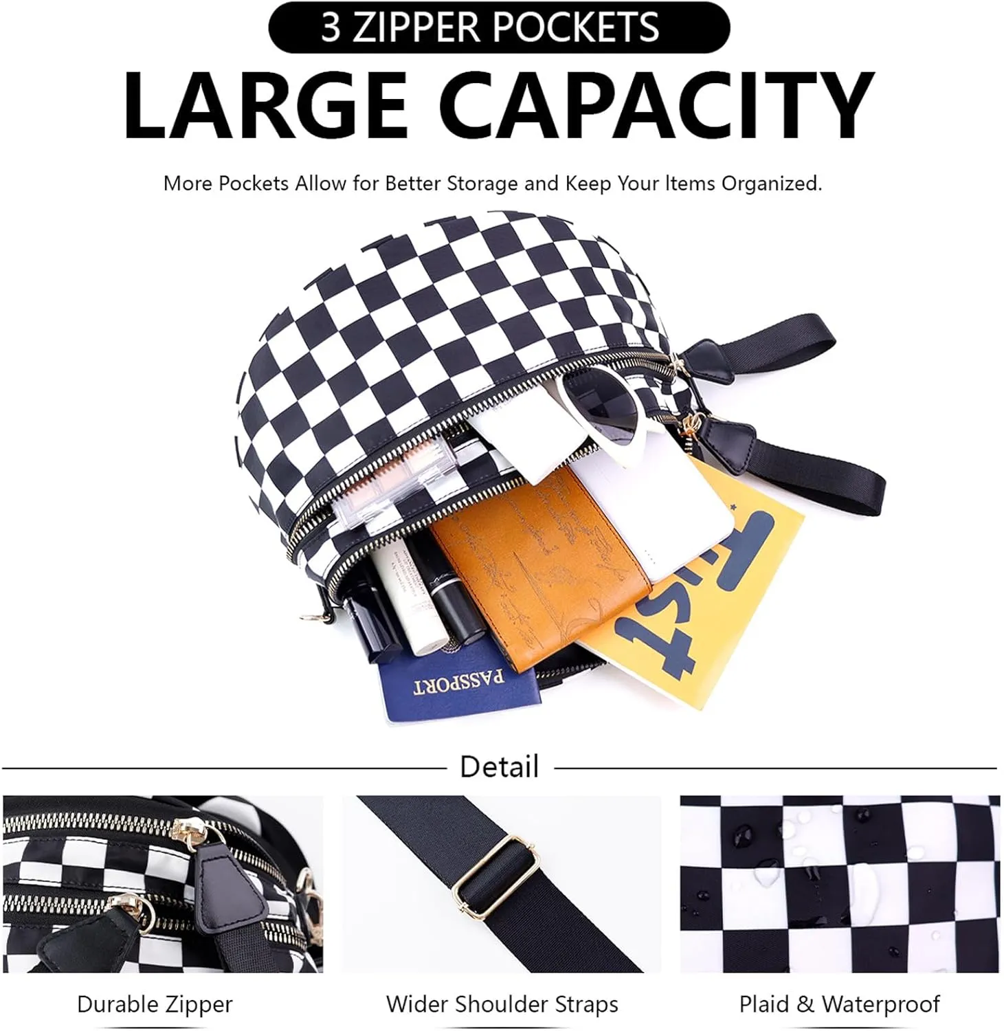Checkered Bum Bag, Checkered Black and White Crossbody Bag for Women, Belt Bag Fanny Pack witn Adjustable Shoulder Strap (Pink Checkered)