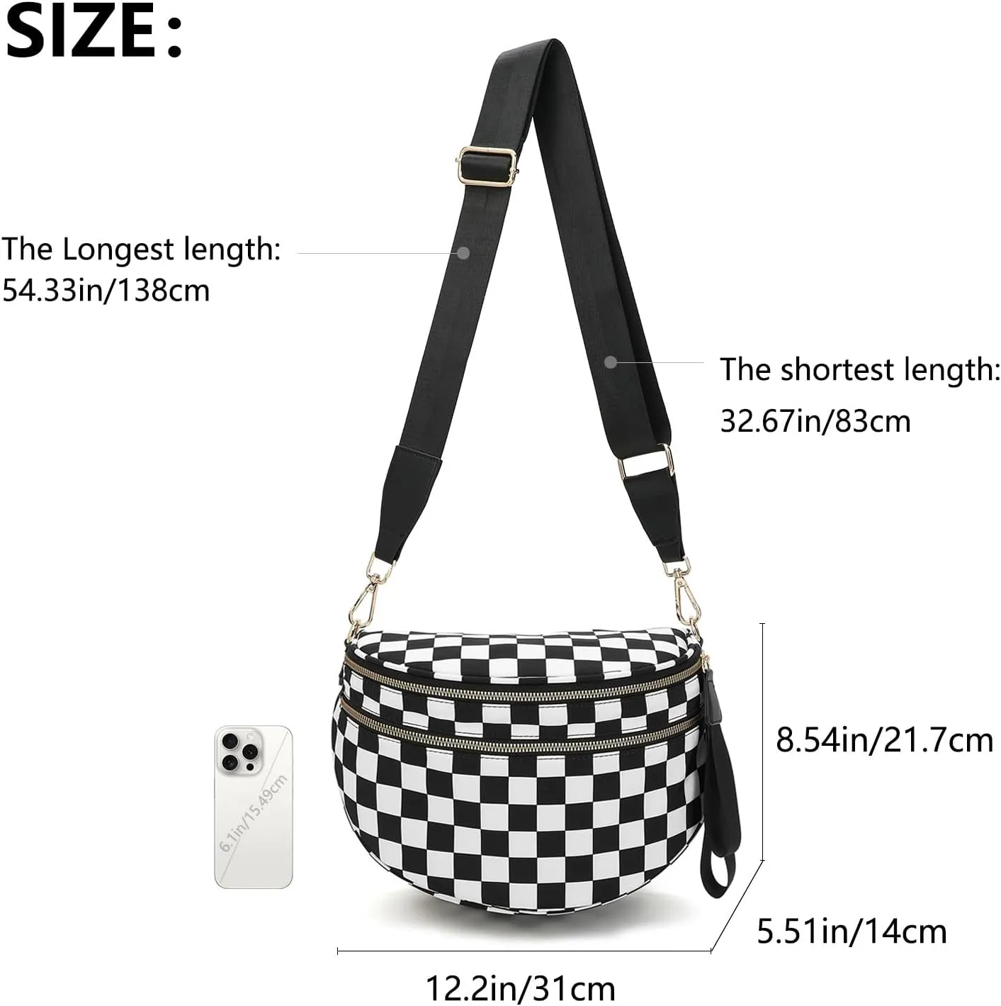 Checkered Bum Bag, Checkered Black and White Crossbody Bag for Women, Belt Bag Fanny Pack witn Adjustable Shoulder Strap (Pink Checkered)