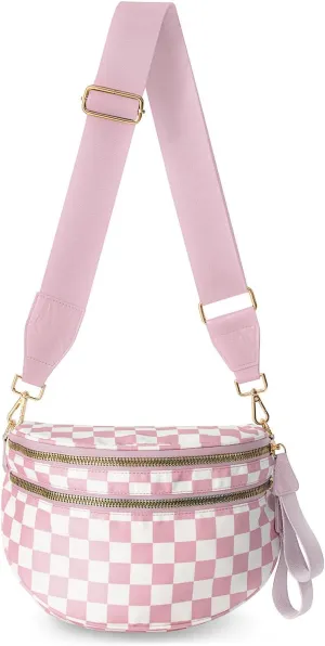 Checkered Bum Bag, Checkered Black and White Crossbody Bag for Women, Belt Bag Fanny Pack witn Adjustable Shoulder Strap (Pink Checkered)