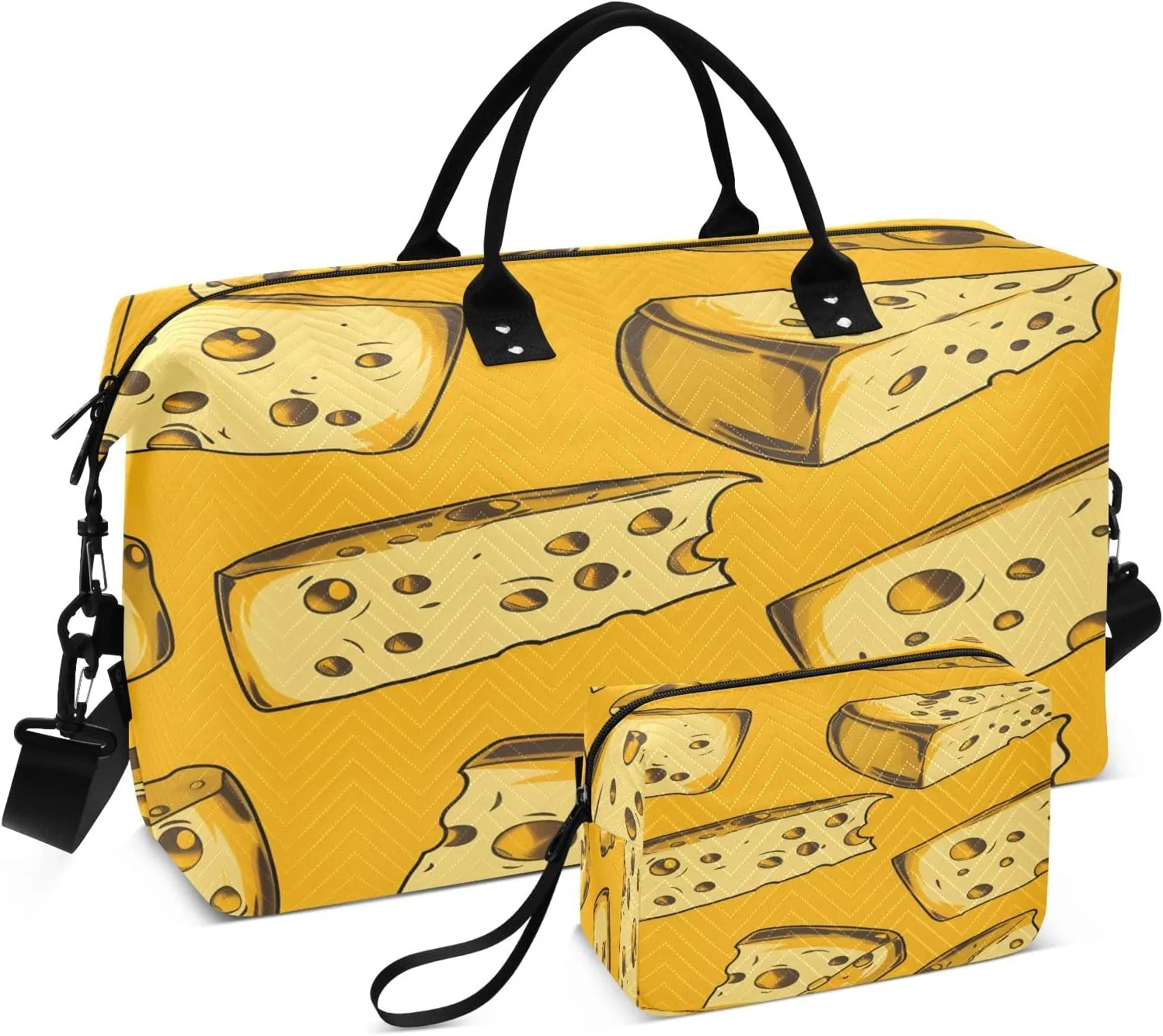 Cheese Color Pattern Travel Duffel Bags with Toiletry Bag for Travel Gym Yoga Weekender Bag