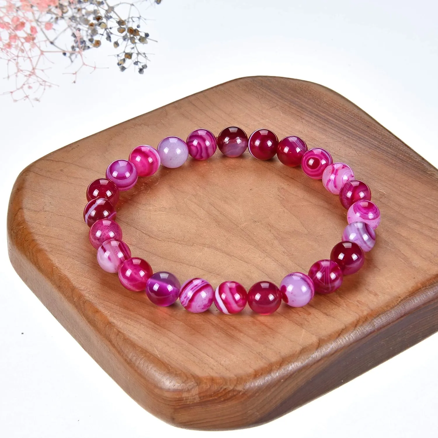 Cherry Tree Collection Gemstone Beaded Stretch Bracelet 8mm Round Beads 7"