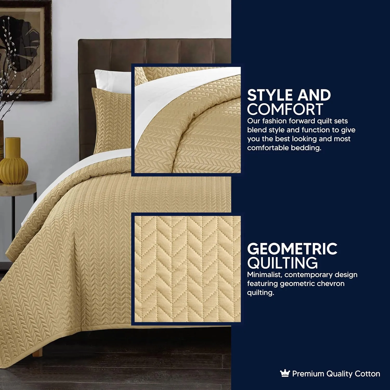 Chic Home BQS00323-AN Weaverland 3 Piece Cover Set Geometric Chevron Quilted Bedding-Decorative Pillow Shams Included, King, Beige