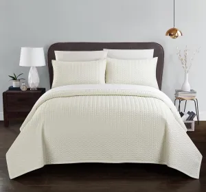Chic Home BQS00323-AN Weaverland 3 Piece Cover Set Geometric Chevron Quilted Bedding-Decorative Pillow Shams Included, King, Beige