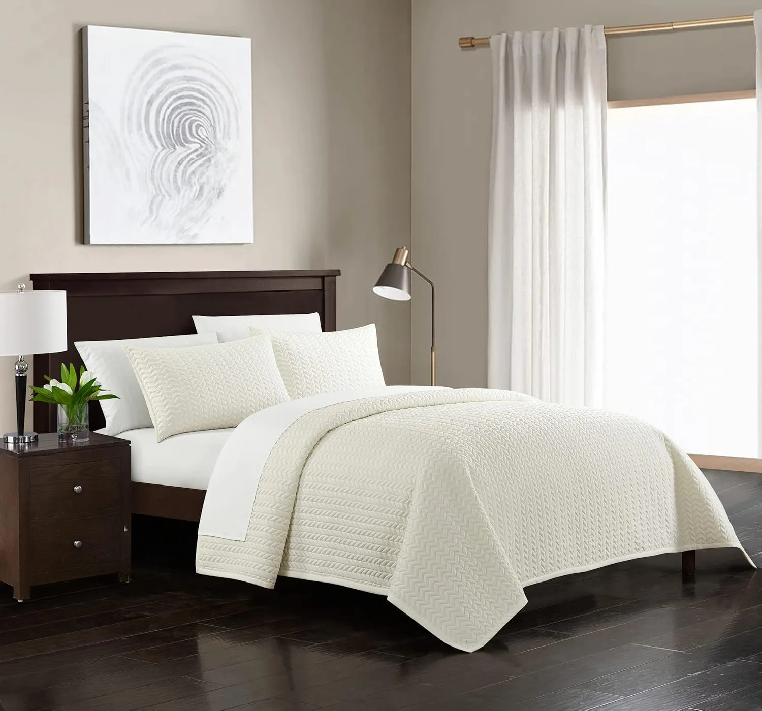 Chic Home BQS00323-AN Weaverland 3 Piece Cover Set Geometric Chevron Quilted Bedding-Decorative Pillow Shams Included, King, Beige