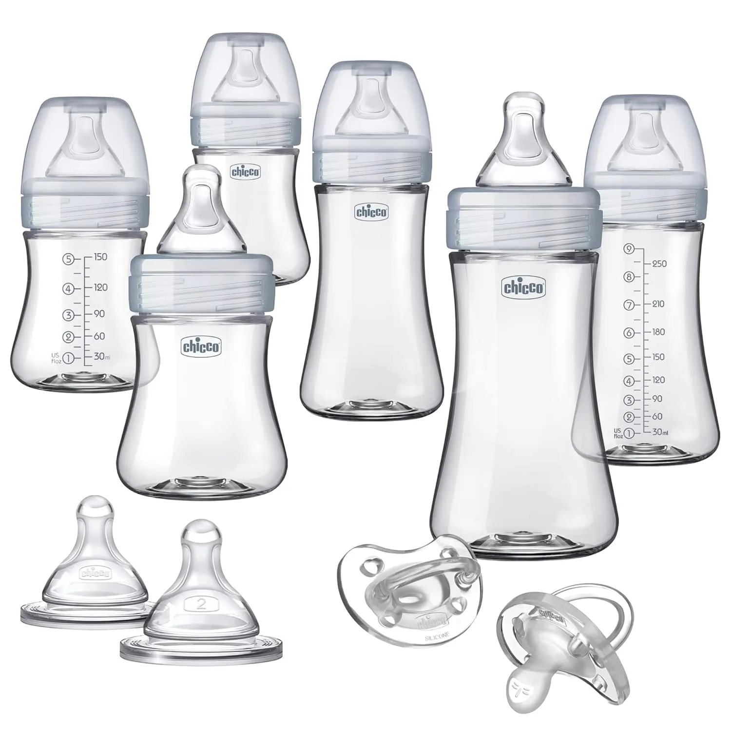 Chicco Duo Deluxe Hybrid Baby Bottle Gift Set with Invinci-Glass Inside/Plastic Outside - Clear/Grey