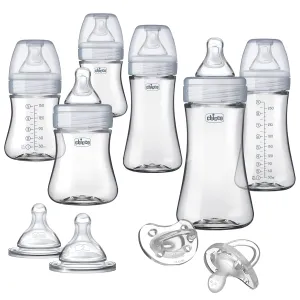 Chicco Duo Deluxe Hybrid Baby Bottle Gift Set with Invinci-Glass Inside/Plastic Outside - Clear/Grey