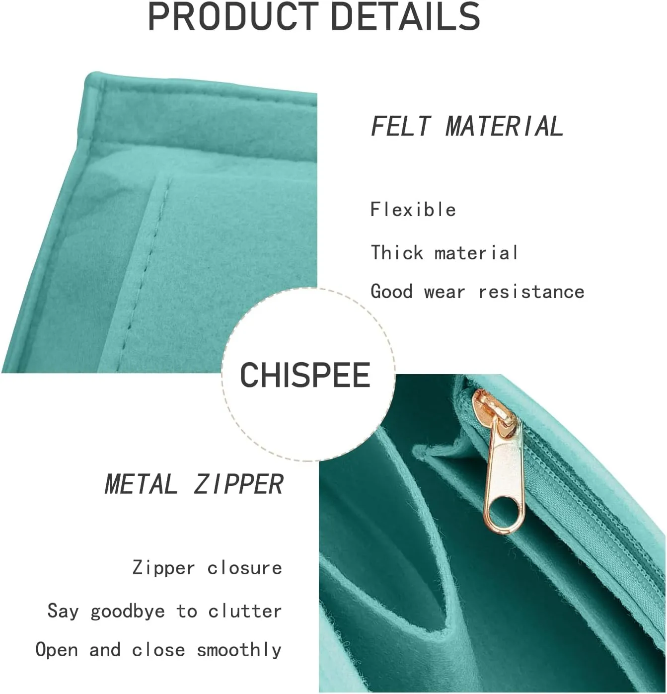 Chispee Felt Purse Organizer Insert Luxury Handbag Organizers for Longchamp Organizer Insert Divider Pocket & Zipper Inner Bag Liner fit Medium, Coral Blue