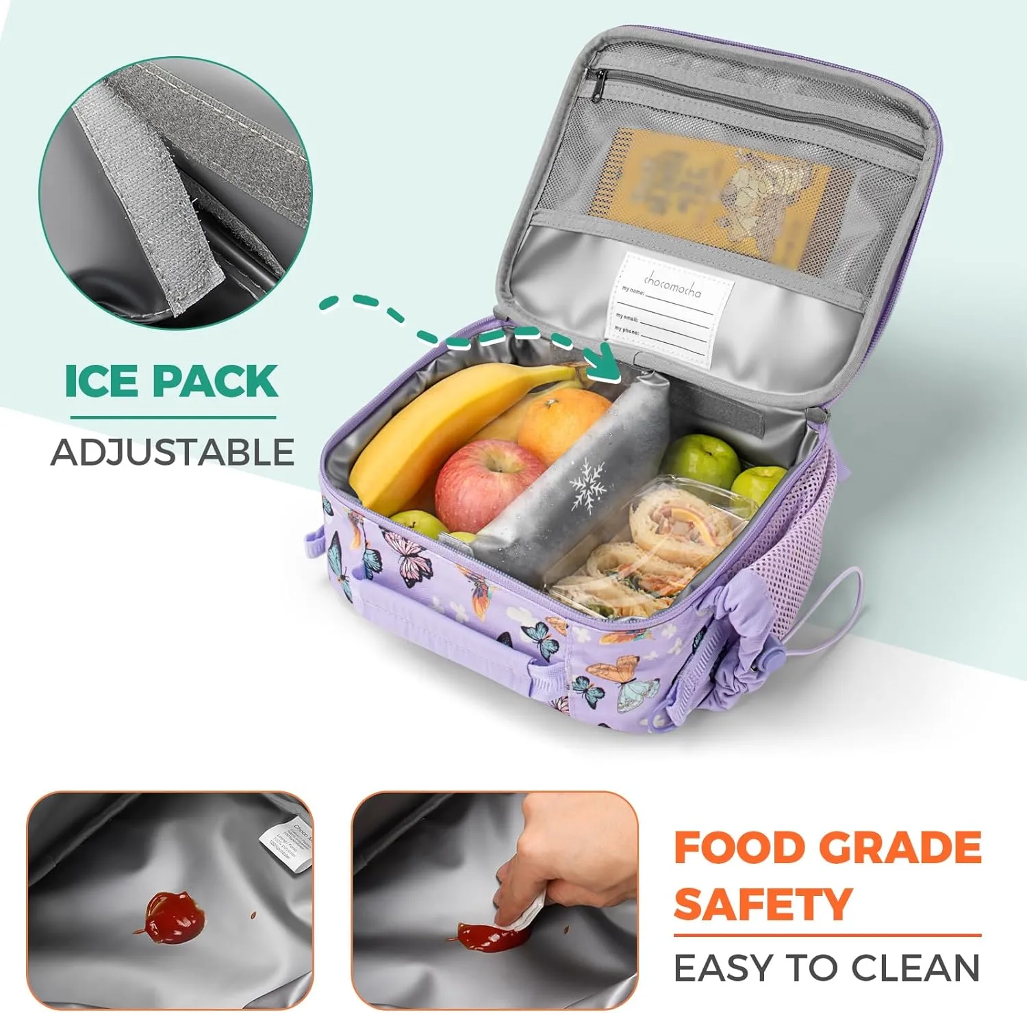 Choco Mocha Laser Lunch Box Kids Lunch Box for Girls Lunch Boxes for School Lunch Bag ice packs with Shoulder Strap for Toddler Preschool Kindergarten Teal