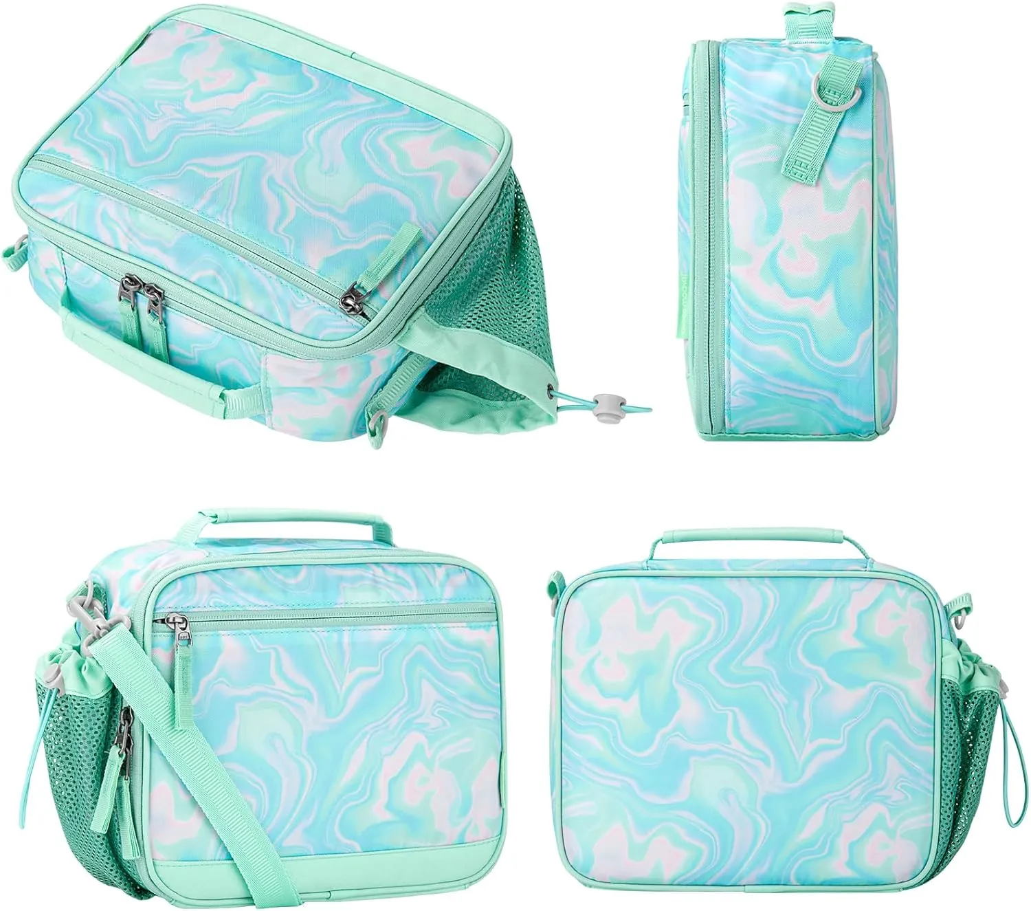 Choco Mocha Laser Lunch Box Kids Lunch Box for Girls Lunch Boxes for School Lunch Bag ice packs with Shoulder Strap for Toddler Preschool Kindergarten Teal
