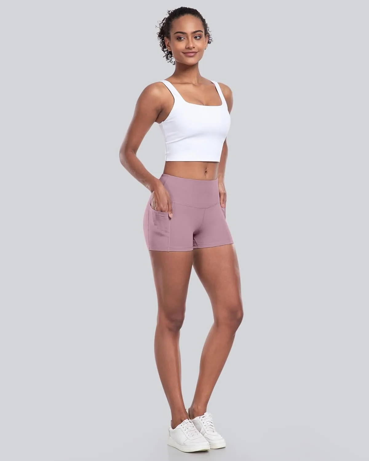 CHRLEISURE Womens Biker Yoga Shorts with Pockets: High Waisted Tummy Control Spandex Workout Athletic Gym Shorts 4 Packs