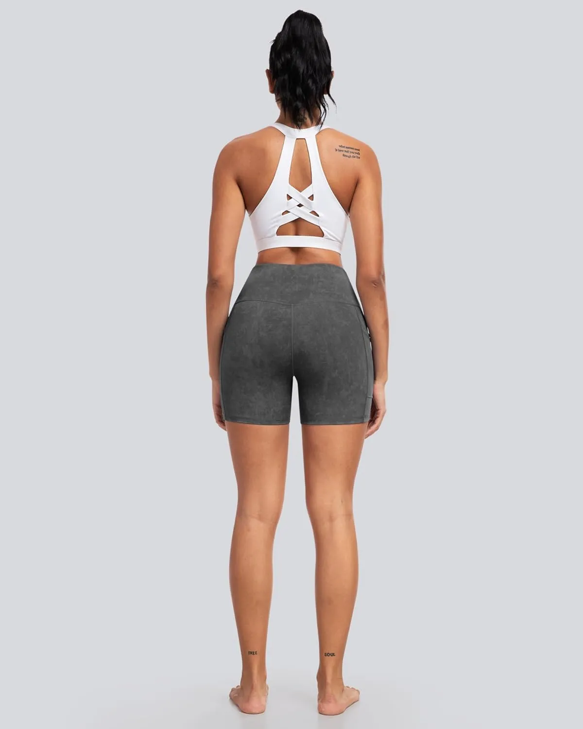 CHRLEISURE Womens Biker Yoga Shorts with Pockets: High Waisted Tummy Control Spandex Workout Athletic Gym Shorts 4 Packs
