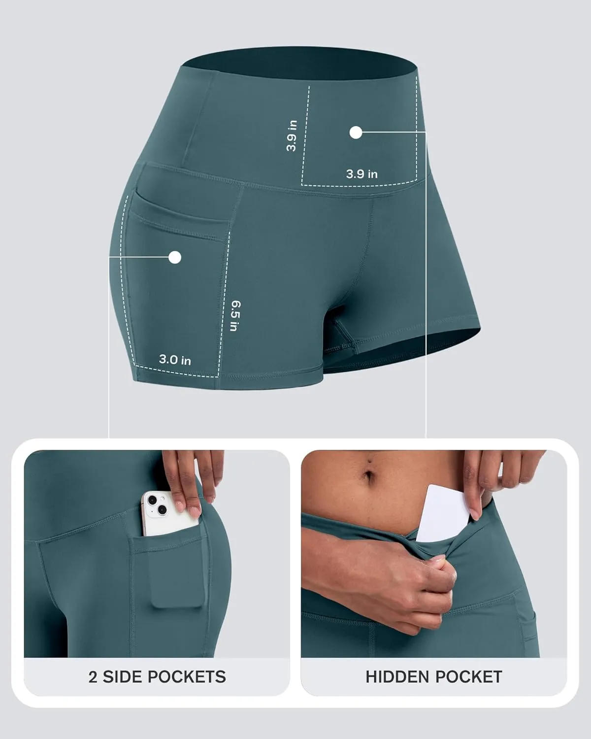 CHRLEISURE Womens Biker Yoga Shorts with Pockets: High Waisted Tummy Control Spandex Workout Athletic Gym Shorts 4 Packs