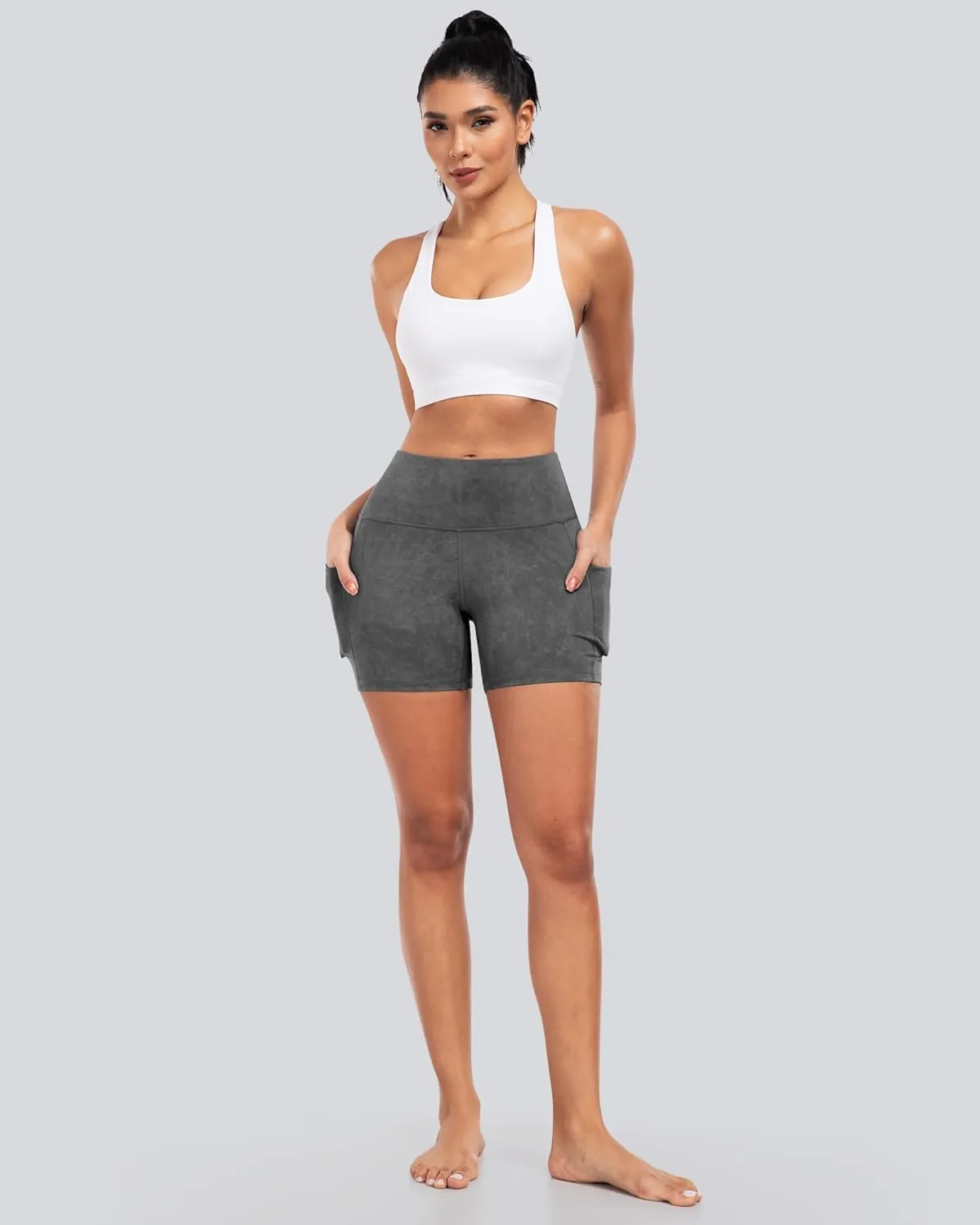 CHRLEISURE Womens Biker Yoga Shorts with Pockets: High Waisted Tummy Control Spandex Workout Athletic Gym Shorts 4 Packs