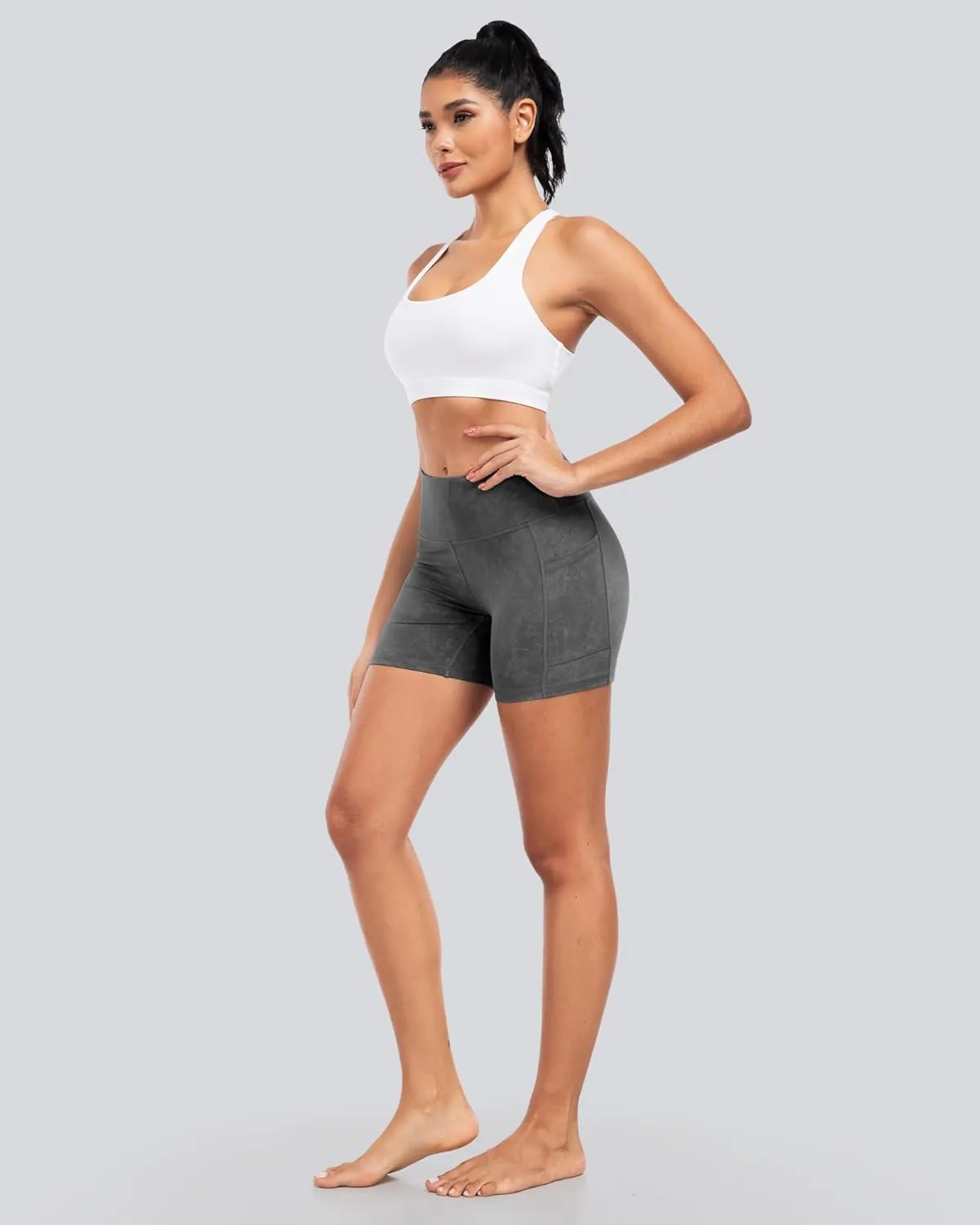 CHRLEISURE Womens Biker Yoga Shorts with Pockets: High Waisted Tummy Control Spandex Workout Athletic Gym Shorts 4 Packs