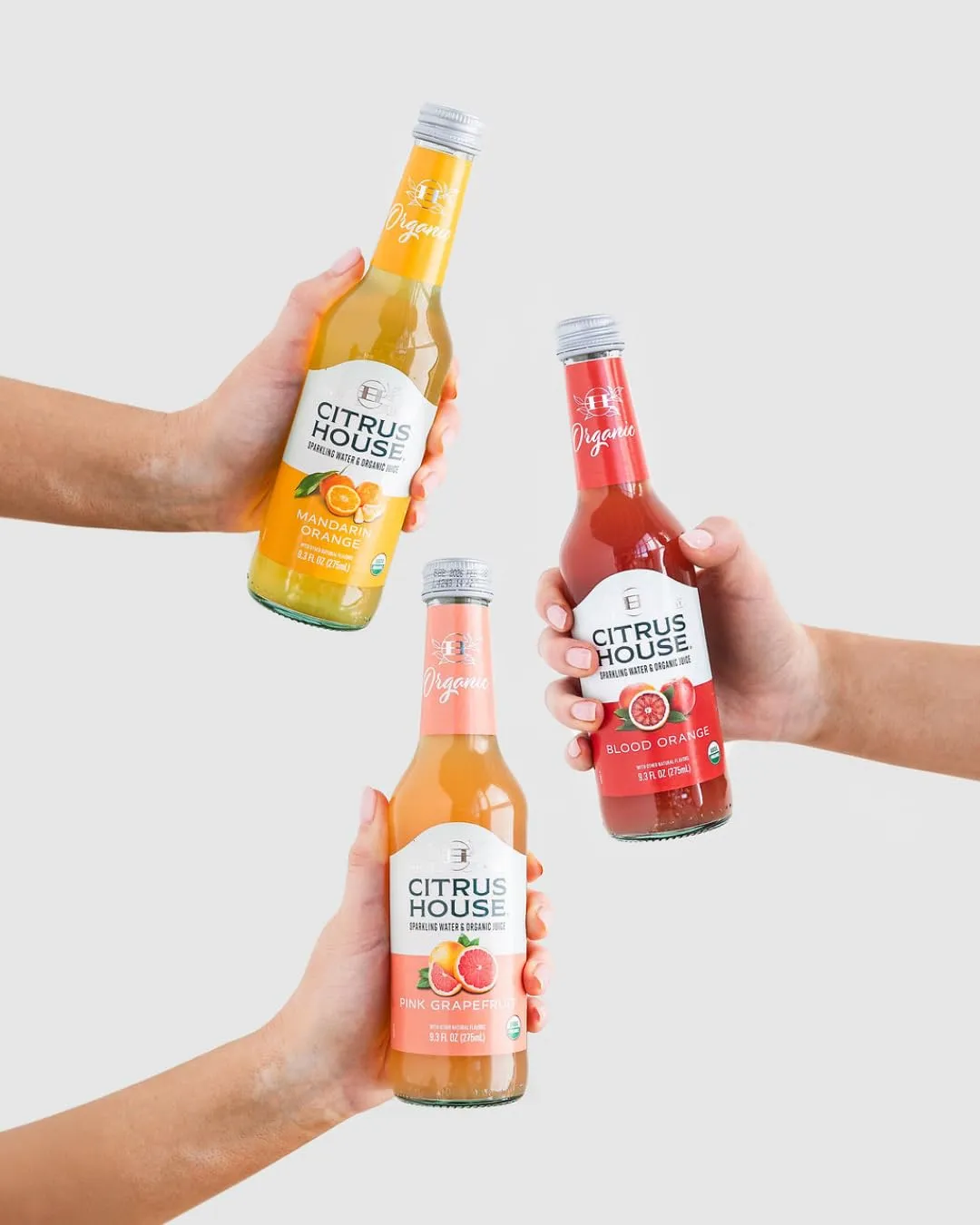 Citrus House Organic Sparkling Juice, Variety Pack, No Added Sugars, No Preservatives, 9.3 Fl Oz Glass Bottle (Pack of 12)