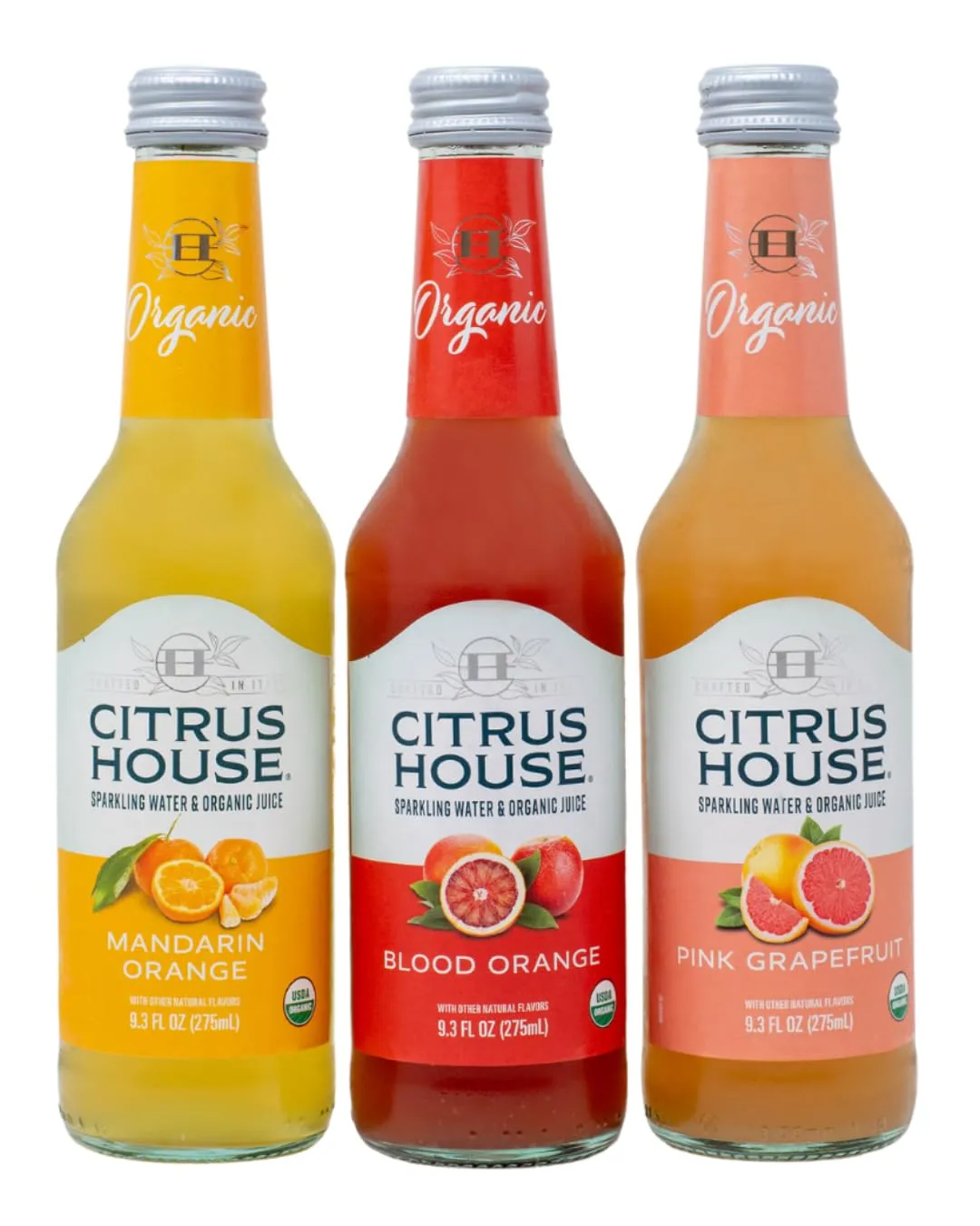 Citrus House Organic Sparkling Juice, Variety Pack, No Added Sugars, No Preservatives, 9.3 Fl Oz Glass Bottle (Pack of 12)
